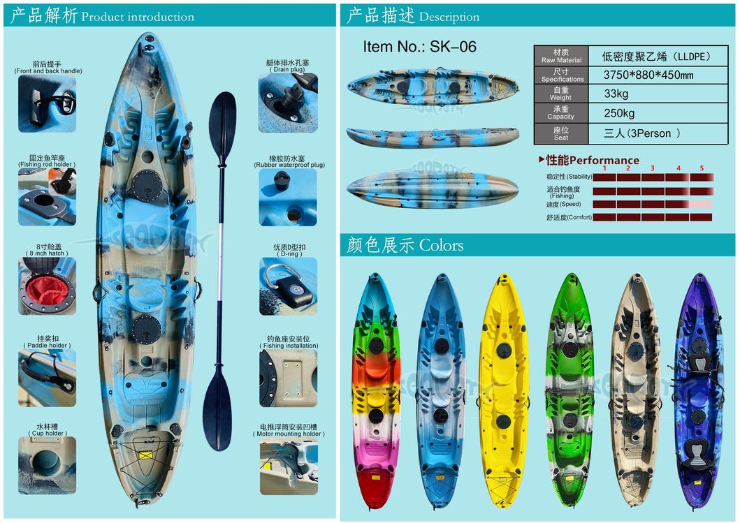 9FT Cheap Canoes Plastic Kayak Made in China for Both Fishing and Recreation