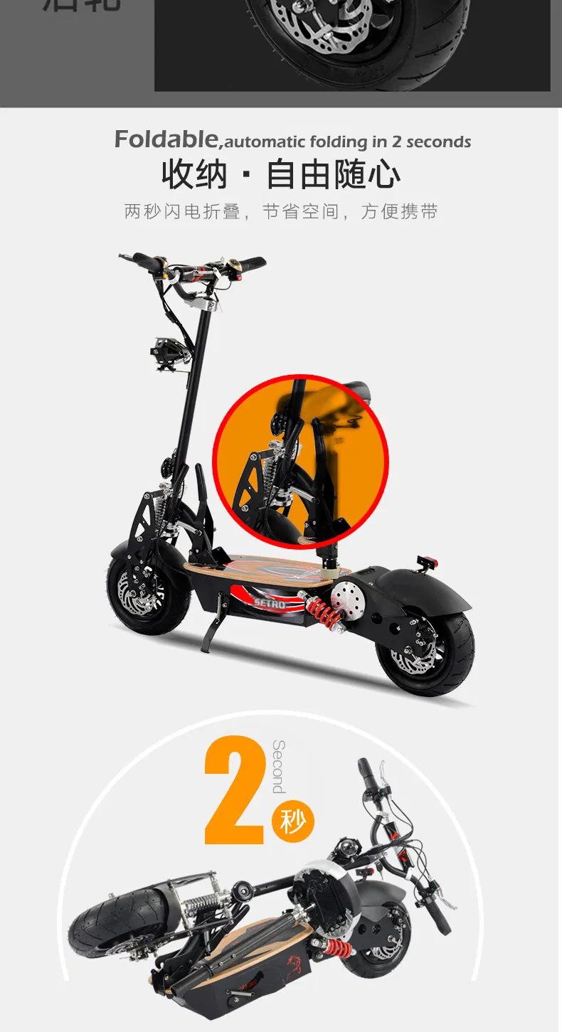 Fat Tire Electric Scooter with Seat for Adults 2400W 52V Electric Kick Scooter