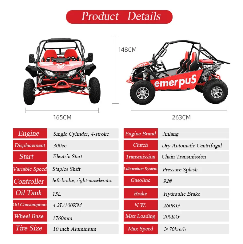 Gasoline 4 Stroke 200cc Racing Go Kart for Sale, off Road Dune Buggy for Adults