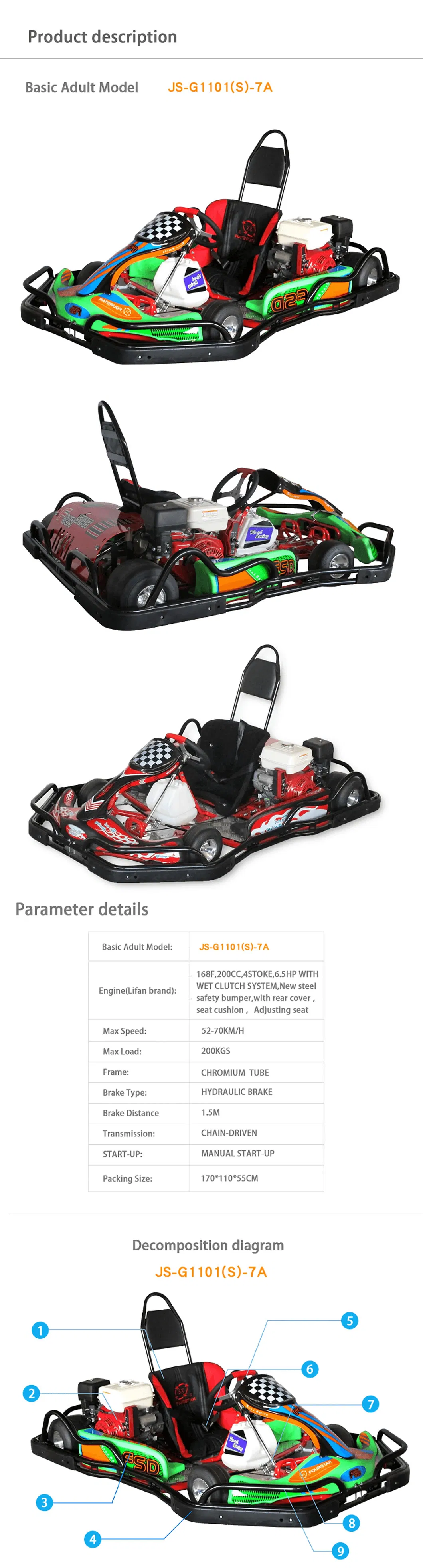 Suppliers Adult Pedal Racing Go Kart Gasoline Honda Engine 200cc/270cc Ce Approved