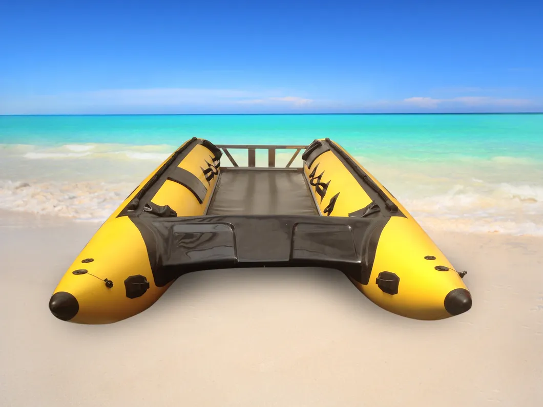 Used Gospel China Inflatable Pontoon Catamaran Trade Lane Inflatable Boat Gtg550 Carbon Rowing / Kevlar Racing Shell with Air Deck Engine for Sale