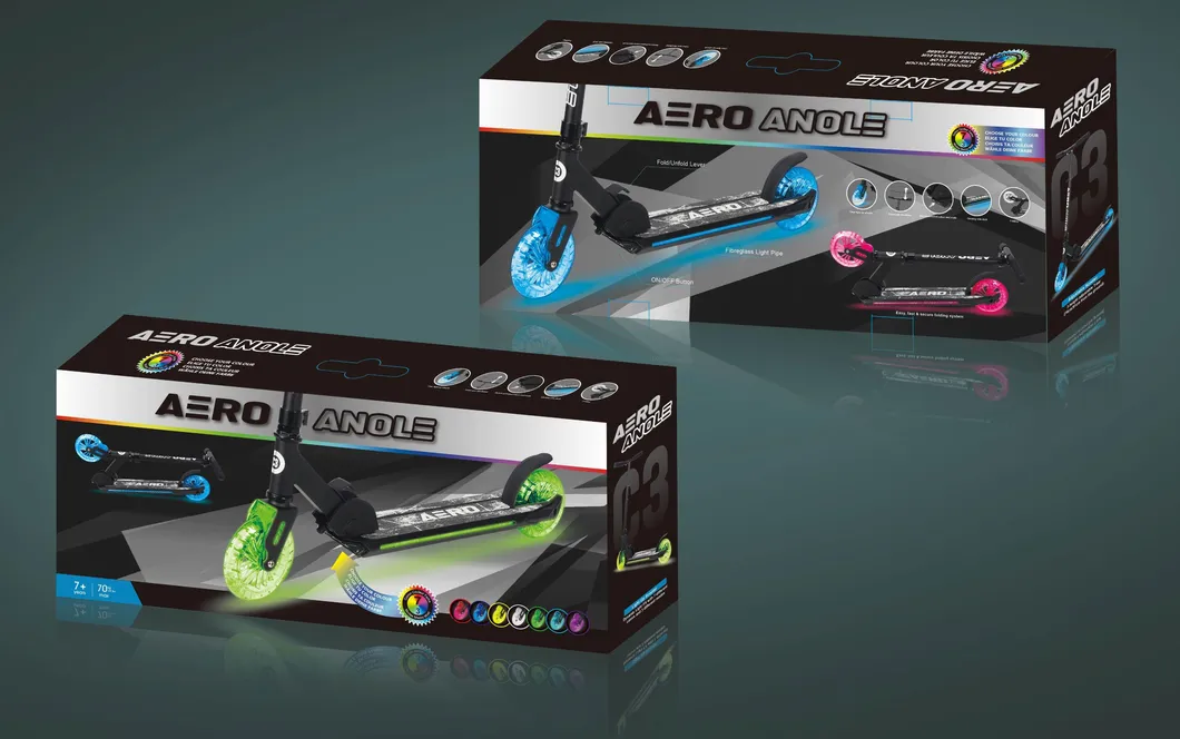 Wholesale Aero Two Wheels RGB Lights Fold Kids 145mm Big Clear Wheels Street Kick Scooter C3