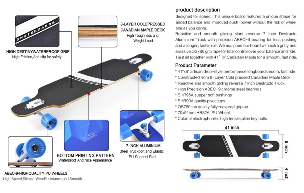 Wholesale PU Casting Complete Skateboard Longboard